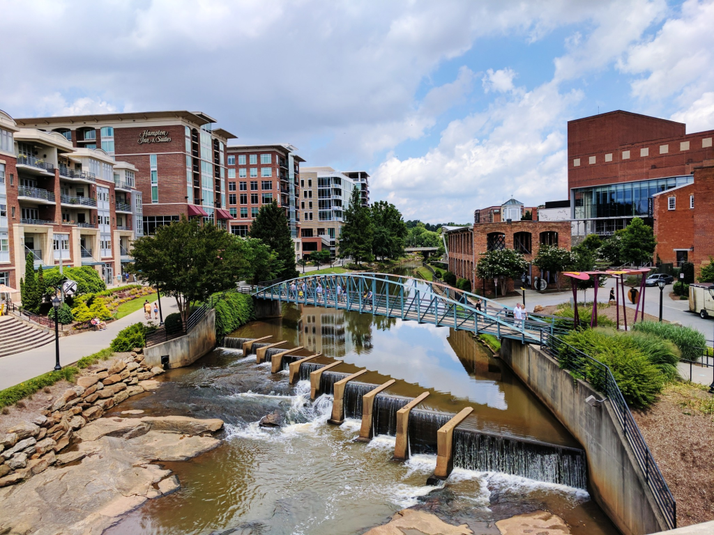 Springtime Events in Greenville, TR & the Upstate from your Local Greenville Plumber - shot of Reedy River in downtown Greenville